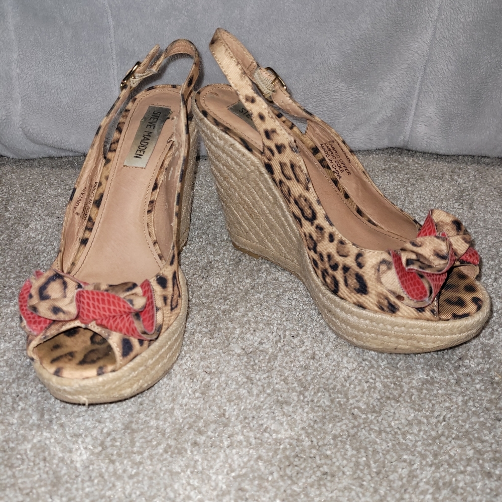 Leapord Print Peep toe sling back with bow